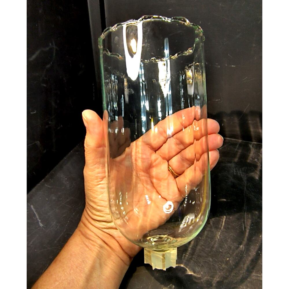 2049.  Clear Glass 7 Inch Candle Shade Scalloped Rim .5 Wide Peg Holder Vintage